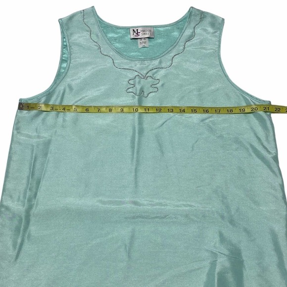 MAGGIE Sweet Turquoise Blue Sleeveless Embroidered Silky Blouse Large - Picture 7 of 11